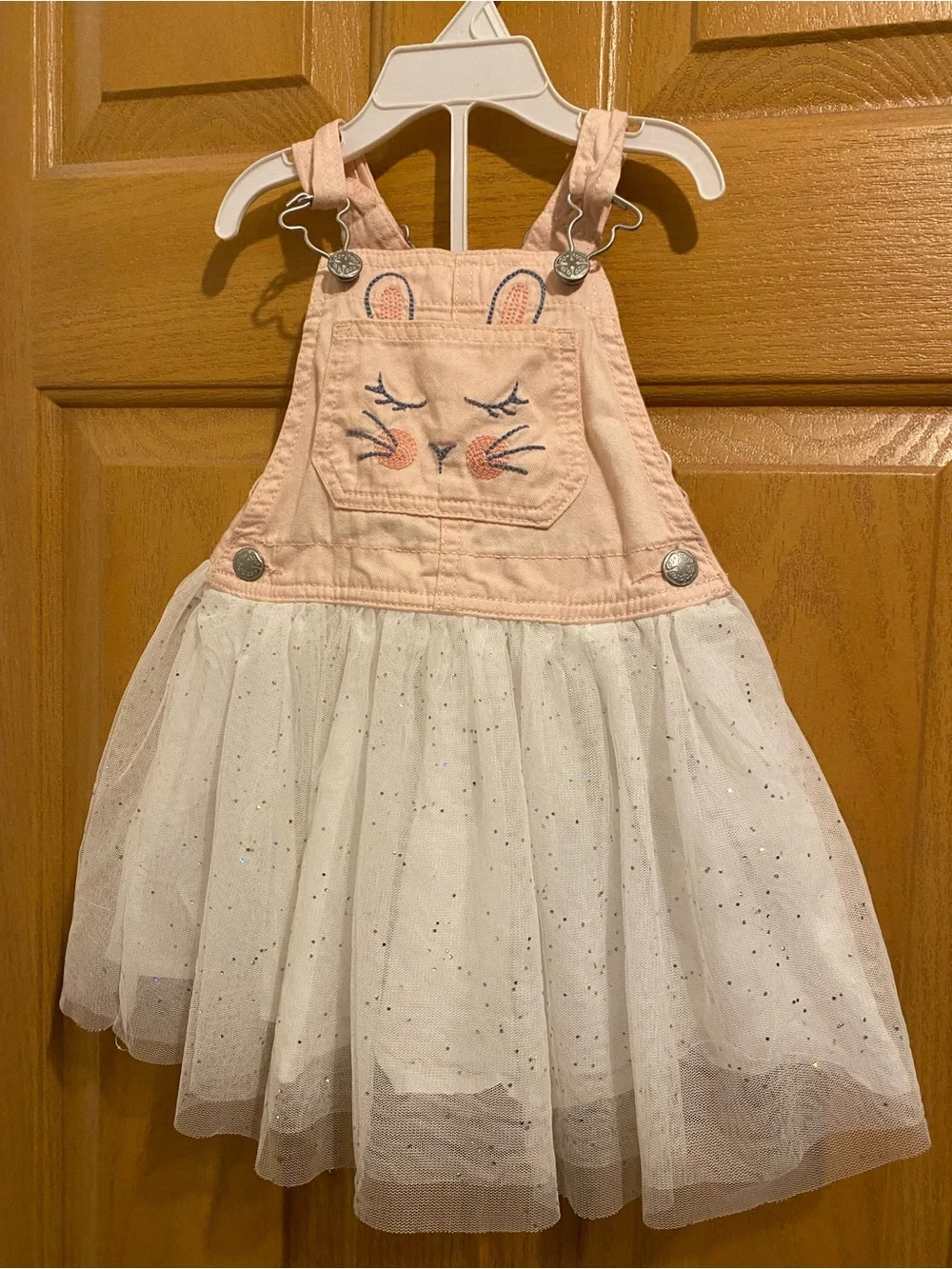 OshKosh B'gosh Pink Bunny Overall Dress with White Tulle Skirt